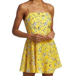 ALICE + OLIVIA Glinda Floral Silk-Cotton A-Line Swinging Sunbeam Yellow Dress 14